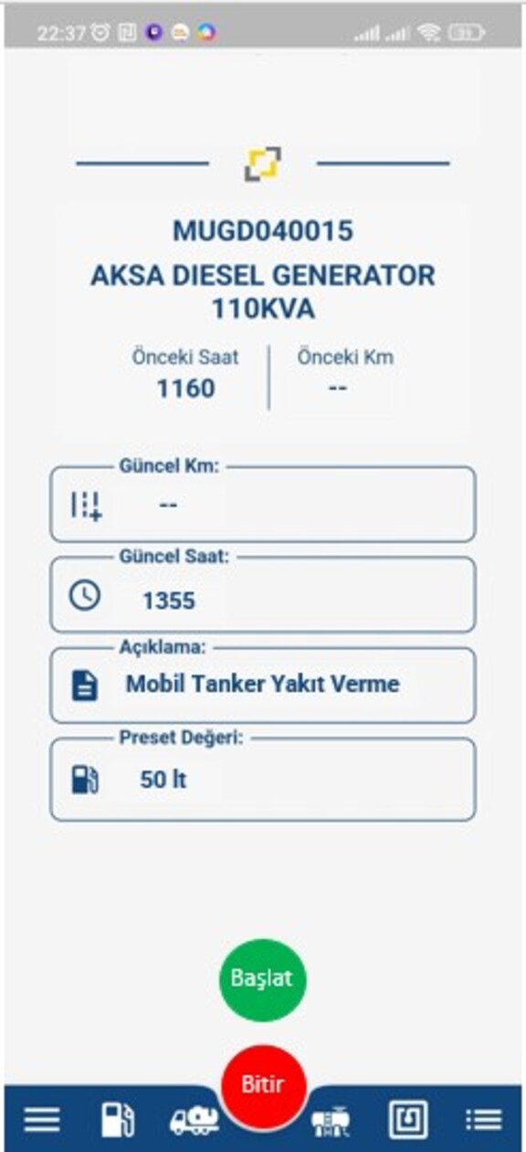 Yakıt Verme Ekranı